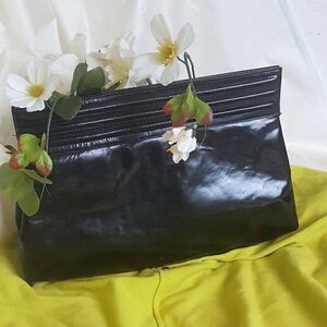 Vintage Paragon🎀 Black Shiny Patent Large Geo Clutch